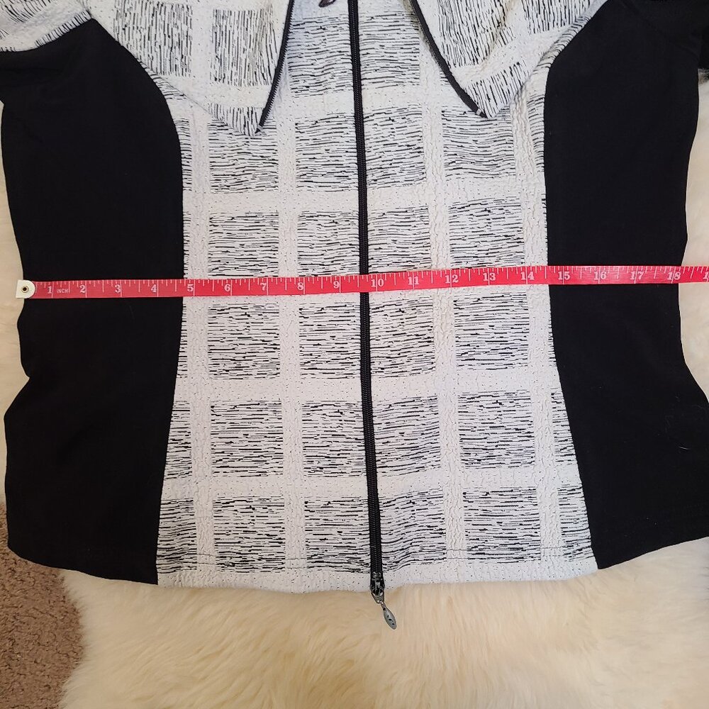 Joseph Ribkoff Black and White Off-Shoulder Zip Front Jacket - Picture 11 of 11